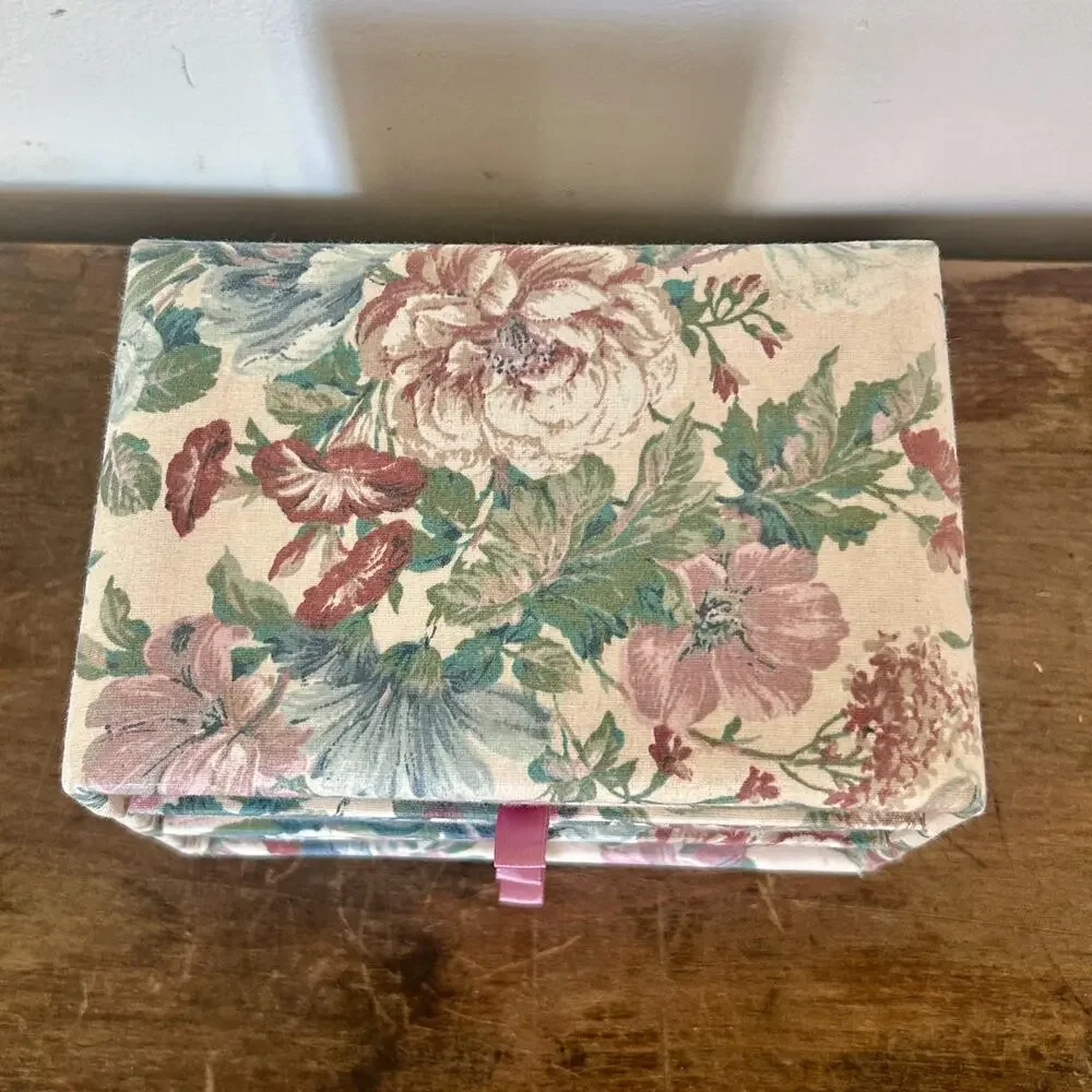 Vintage 90s Chintz Floral Jewelry Box with Drawers | Decorative Fabric Storage